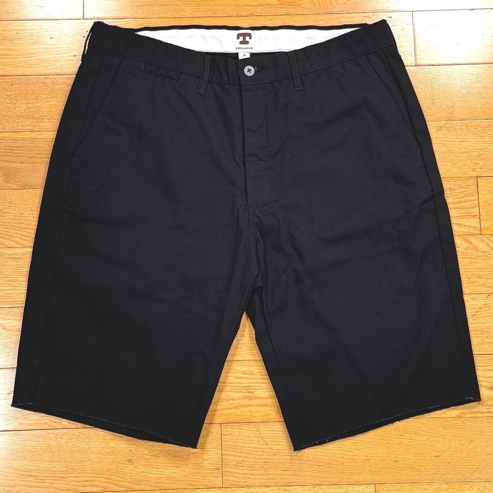 Tellason Mens Size 34 Black Cotton Ripstop Shorts Raw Hem Utility Workwear